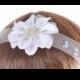 Gatsby Bridal Wedding Lace Flower Headband Crystal Rhinestone Hair Band Bohemian Jeweled Hair Piece White Bridal Headpiece