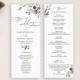 Editable Wedding Program Template, Greenery Wedding Ceremony Programs, Eucalyptus Leaves Program Instant Download 3.5x9 - IAV-006D