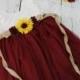 Burgundy Flower Girl Dress Long Sleeve Flower Girl Dress Rustic Jr Bridesmaid Dress Sunflower Lace Flower Girl Dress
