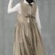 apron linen dress, pleated linen dress, bow linen dress, linen midi dress 