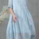Pastel blue linen dress, midi dress, pleated dress, tunic dress, plus size dress 