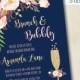 Brunch & Bubbly Bridal Shower Invitation with Flowers (navy, gold, pink, blush)  - Printable (5x7)