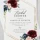 Bridal Shower Invitation Template, Templett Printable, Editable Instant Download, Burgundy Navy
