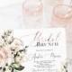 Pink Floral Bridal Brunch Invitation Template, Blush Bridal Shower, Rose Gold Greenery, Garden Shower , Editable Template, Corjl, WP382