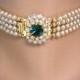 Vintage Pearl Choker, Emerald Pearl Choker, Pearl Bridal Choker, Indian Bridal Choker, Bridal Jewelry, Gatsby Wedding, Art Deco Wedding