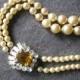 Vintage Pearl Necklace With Citrine Rhinestone Side Clasp, Ivory Pearls, Wedding Jewelry, Bridal Necklace, 2 Strand, Vintage Bridal Pearls