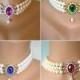 Swarovski Pearl Choker, Indian Choker Necklace, Downton Abbey, Custom Necklace, Pearl Bridal Necklace, Emerald, Opal, Sapphire, Ruby
