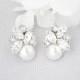 Swarovski cluster stud earrings, Rhinestone bridal earrings, Pearl wedding earrings, Vintage style crystal jewelry, Mother of Bride earrings