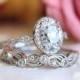 2.20 cttw Art Deco Bridal Set Ring Oval Halo Engagement Ring w/ Leaf & Vine Vintage Wedding Ring Dainty Bridal Set [65359-2A]