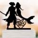 Pirates theme wedding cake topper Mr  and Mrs, groom Pirate cake topper, bride mermaid wedding cake topper, mermaid silhouette topper