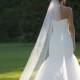 Alencon Lace Veil, cathedral veil, chapel length veil, ivory lace trim bridal veil, Floral alencon lace veil. Style #247