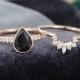 2PCS Pear shaped Black Onyx engagement ring for women rose gold engagement ring vintage Unique Curved moissanite wedding ring Bridal set