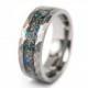 Meteorite Ring, Tungsten Meteorite Opal Ring, Blue Meteorite Ring, Galaxy Ring, Hammered Tungsten