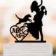 Drunk Bride Wedding Cake topper with dog, bride and groom silhouette, mr and mrs in heart, funny people figurine cake decor