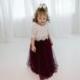 Burgundy Tulle High Waist Tutu Skirt, White Lace Flower Girl Dress, Boho Beach Wedding Dress