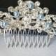 Crystal Bridal Hair Comb, Wedding Blue Pearl Crystal Hair Piece, Light Blue Pearl Headpiece, Bridal Hair Jewelry, Crystal Silver Floral Comb