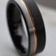 Tungsten Ring Black and Silver Brushed with Rose Gold Accent, Mens Ring, Mens Wedding Band