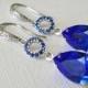 Blue Crystal Earrings, Swarovski Majestic Blue Silver Earrings, Cobalt Blue Sapphire Teardrop Earrings Royal Blue Wedding Bridesmaid Jewelry