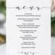 Wedding menu template, 5x7", 4x9" and 8x10" menu. Printable menu card DIY templates. Edit, print, trim! "Wedding" FREE Corjl Demo