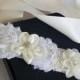 Ivory White Bridal Sash, Floral Girl Dress Belt, Wedding White Ivory Sash, Bridal Floral Belt, Bridal Flower Ribbon Sash, Bridal Dress Belt