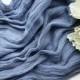 Steel blue gauze table runner Silver blue cheesecloth runner Gray blue wedding  gauze