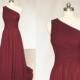 A-line One-Shoulder Burgundy Chiffon Long Bridesmaid Dress