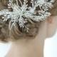 Bridal large headpiece white floral Silver leaf Crystal bead Hairpieces Hair comb Accessory elegant Bride veil clip Wedding Gift