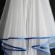 White Wedding Veil, Two Layers, Royal Blue Colour Satin Edging.