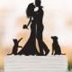 Wedding Cake topper With dog and cat Bride and groom silhouette funny wedding cake topper