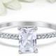 1.14 Carat Radiant Cut Simulated Diamond Art Deco Solitaire Accent Dazzling Wedding Engagement Ring Round CZ Sterling Silver