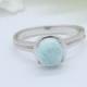 Round Natural Dominican Larimar Solitaire Wedding Engagement Ring Solid 925 Sterling Silver Larimar Ring