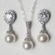 White Pearl Jewelry Set, Swarovski 8mm Pearl Earrings&Necklace Set, Wedding Pearl Dainty Jewelry Set, Bridal Jewelry Set, Wedding Pearl Set
