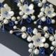Bridal White Blue Hair Pins, Set of 5 Wedding Hair Pins, Bridal Hair Jewelry, Pearl Sapphire Blue Crystal Hair Pieces, Bridal Headpieces