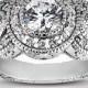 Engagement Ring DiamondVintage Three Stone 1.50CT Diamond Engagement Ring 14K White Gold