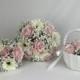Artificial wedding bouquets flowers sets with Gypsophila & pink roses with Gerbera
