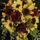 Sunflower and Red Rose Cascading Bridal Bouquet