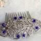 Victorian silver sapphire blue crystal Hair Comb, vintage styled headpiece, bridesmaid hair pin,  bridal blue comb, Edwardian headpiece 43