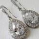 Teardrop Crystal Bridal Earrings, Wedding Cubic Zirconia Silver Earrings, Bridal Halo Earrings, Wedding Crystal Jewelry, Bridal CZ Jewelry