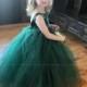 Hunter Green Flower Girl Dress Emerald Green, Forest Green Tutu Dress, Tulle Gown - Sleeveless Style