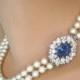 Vintage Pearl And Montana Sapphire Choker, Pearl And Sapphire Necklace, Bridal Pearls, Vintage Pearls, Pearls With Side Clasp, Ivory Pearls