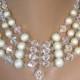 Vintage Pearl And Crystal Choker, Vintage Bridal Pearls, Pearl Choker, Wedding Jewelry, Pearl Collar, 1950, 4 Strand Pearls, Satin Pearls