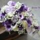 Purple Bridal Bouquets, Bridesmaids bouquets, Rustic Silk Bridal Bouquet, Real Touch Calla Lilies, Ivory White Roses, Baby's Breath