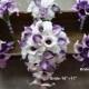 Purple Bridal Bouquets, Bridesmaids Bouquets, Plum Bouquet, Real Touch Calla Lilies, White Roses, Royal Purple Lilac Bouquets