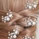 Pearl Crystal Bridal Hair Pins, Set of 5 Pearl Hair Pins, Swarovski Ivory Pearl Hair Pieces, Bridal Floral Hair Jewelry, Crystal Pearl Pins