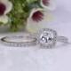 2.0ct Halo Engagement Ring, Wedding Ring Set, Sterling Silver Wedding Ring, Cushion Cut Ring, Cubic Zirconia Ring