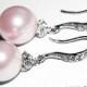 Pink Pearl Drop Earrings, Swarovski 10mm Rosaline Pink Pearl CZ Silver Earrings, Blush Pink Pearl Wedding Earrings Bridal Bridesmaid Jewelry