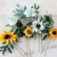 Yellow sunflower hair pins, set floral hair pins, yellow flower hair piece bridal, flower bobby pins, wedding hair pin, bridesmaid hair pin