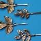 Set of 4 leaf hair pins 2.5 inches - leaves gold metal- floral hippy cute alloy