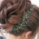Emerald gold jewelry headpiece Wedding hair vine for bride Bridal hair vines