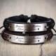 Engraved leather, custom couples gift, best friend bracelet, anniversary husband and wife, his and her leather bracelets, custom bracelet